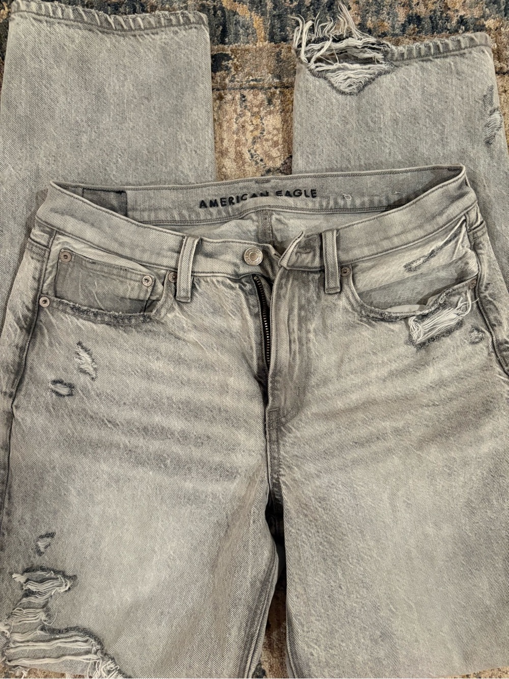 American Eagle 90s Straight Leg Jeans Distressed Gray Jeans Ripped Straight Leg - Picture 3 of 6